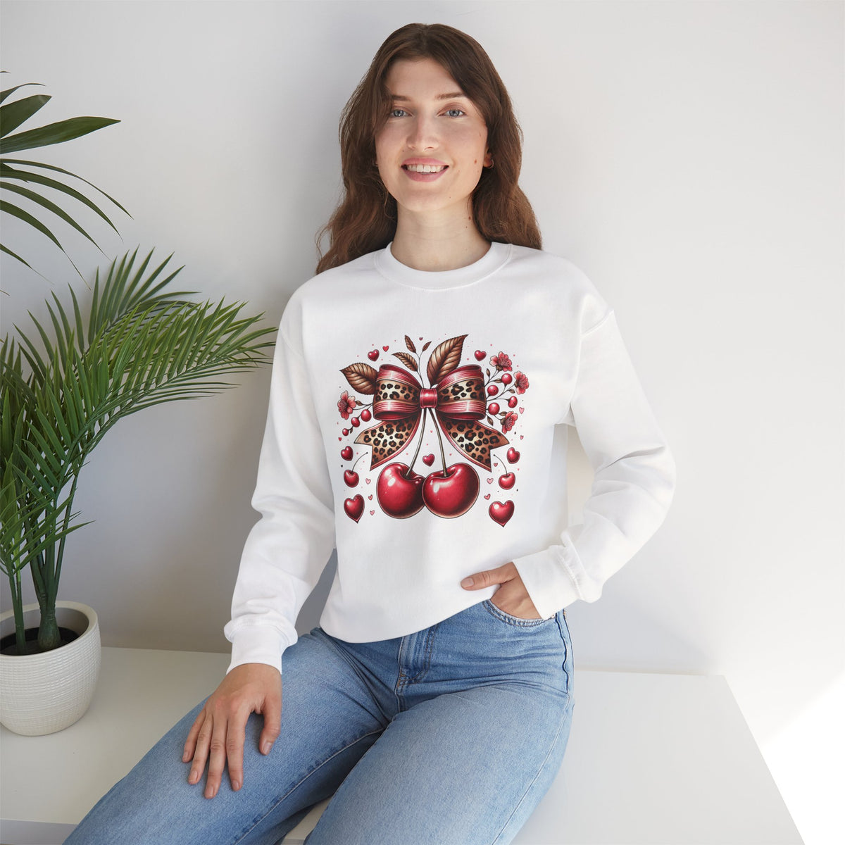 Cherry Heart Bow Sweatshirt – Cute Retro Cherry Graphic Crewneck