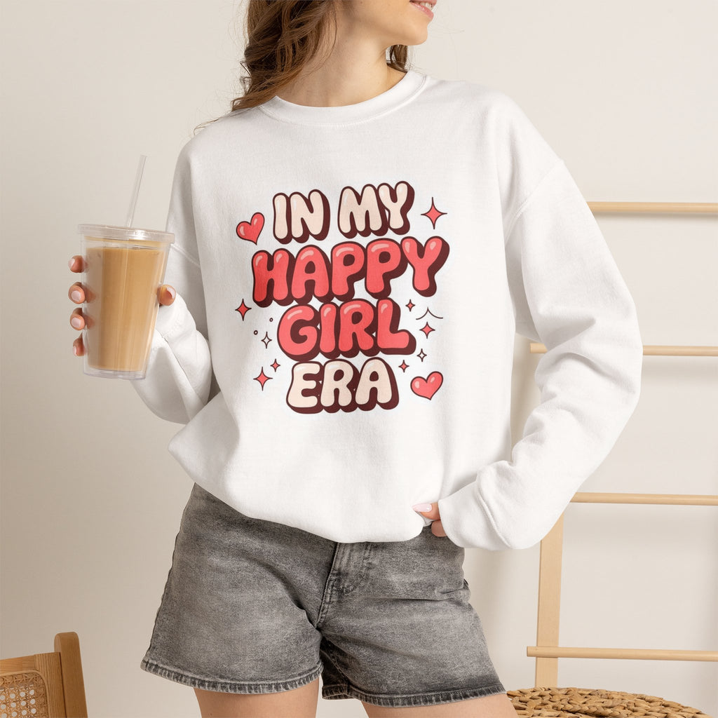 Happy Girl Era Crewneck Sweatshirt — "In My Happy Girl Era" Cozy Graphic Pullover