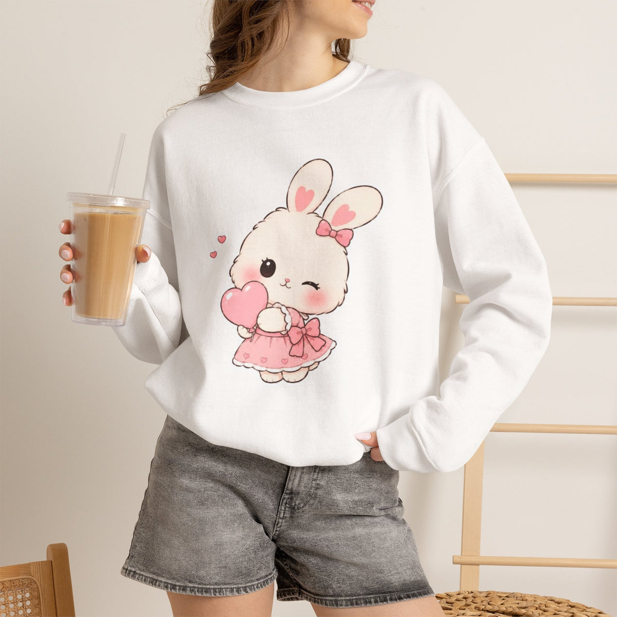 Cute Pink Bunny Heart Sweatshirt