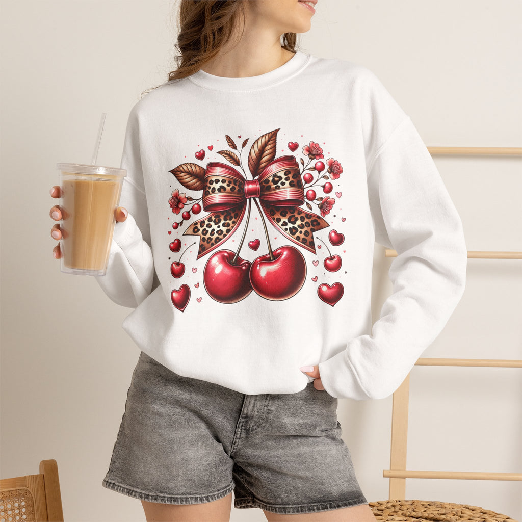 Cherry Heart Bow Sweatshirt – Cute Retro Cherry Graphic Crewneck