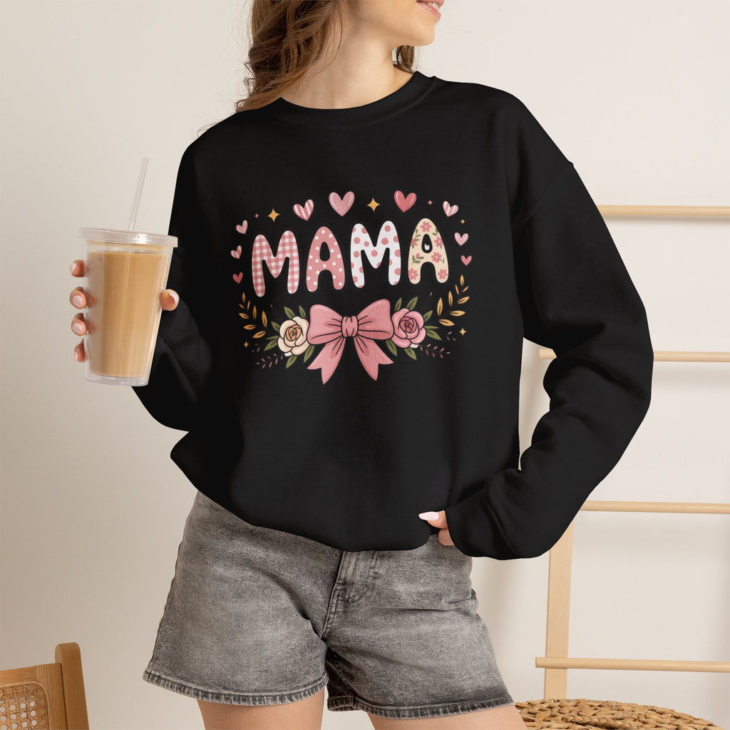 Mama Floral Sweatshirt — Pink Hearts & Bow Mother's Day Pullover