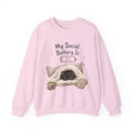 Crewneck Sweatshirt — "My Social Battery Is" Cozy Cat Low Battery Graphic