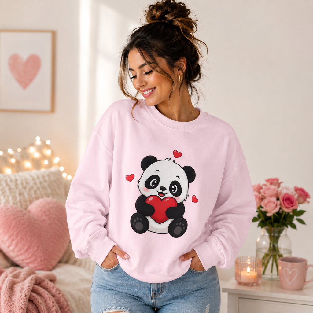 Panda Holding Heart Sweatshirt — Cute Valentine’s Day Cozy Crewneck