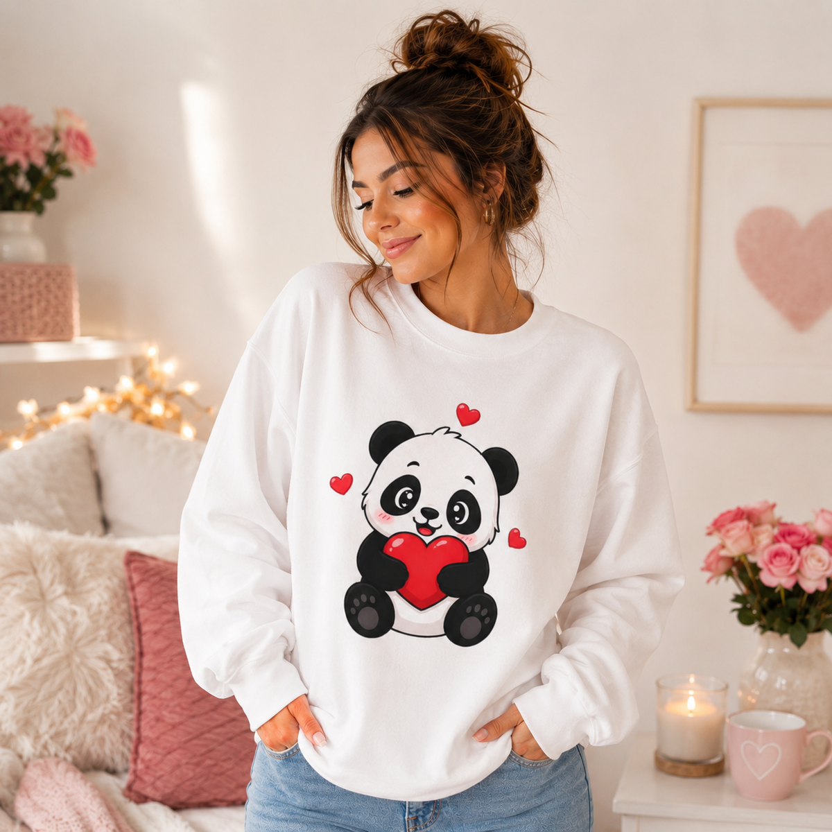 Panda Holding Heart Sweatshirt — Cute Valentine’s Day Cozy Crewneck