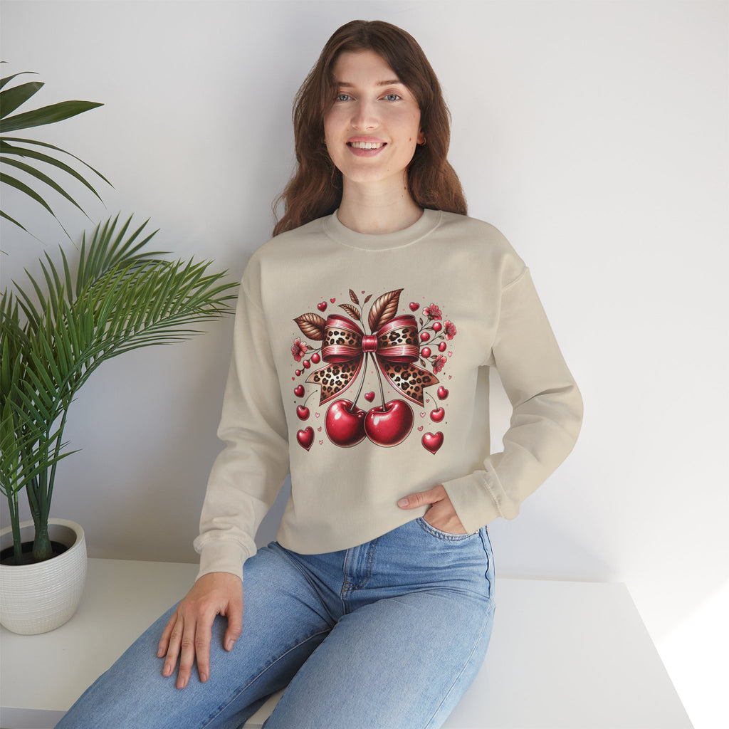 Cherry Heart Bow Sweatshirt – Cute Retro Cherry Graphic Crewneck