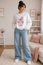 Pink Bow & Butterfly Sweatshirt – “Good Things Take Time” Inspirational Crewneck